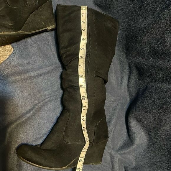 Solanz Womens Kadie Boots with Slouchy faux Suede Wedge Heel boot Black, 7.5 - Picture 9 of 13